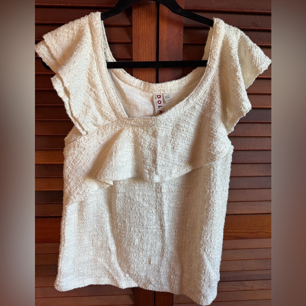 Dolan Left Coast Anthropologie Cream Ruffle Textured Top